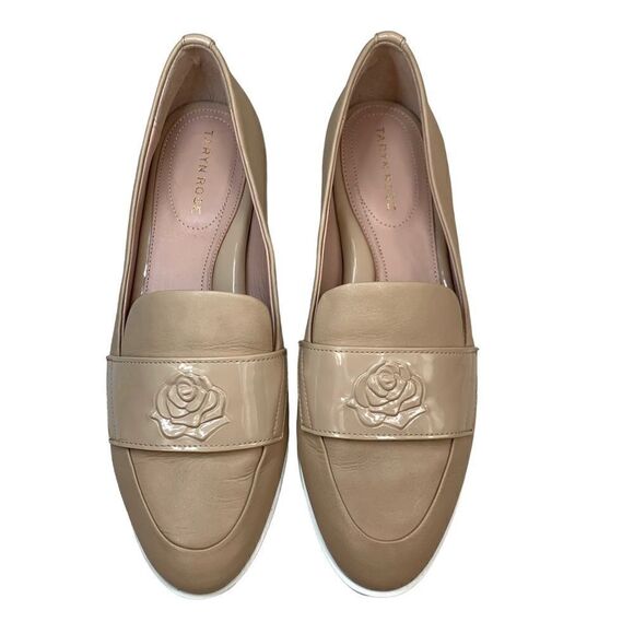 Taryn Rose Blossom Loafers Tan Flower Flats Leather 7 - Picture 1 of 9